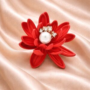 Red Floral Pearl Brooch
